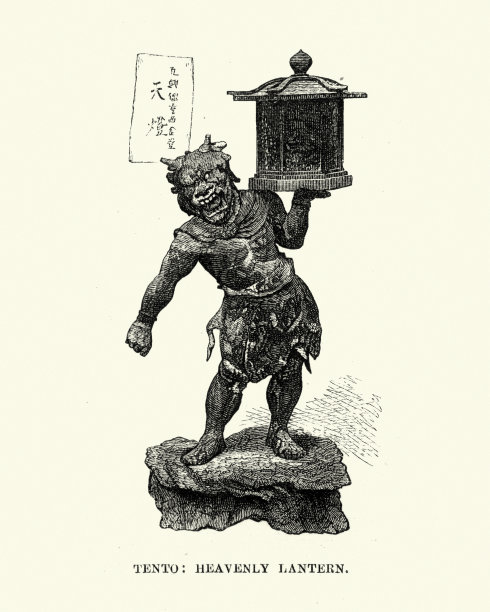 日本传统鬼神人物手持天神、天灯图片下载