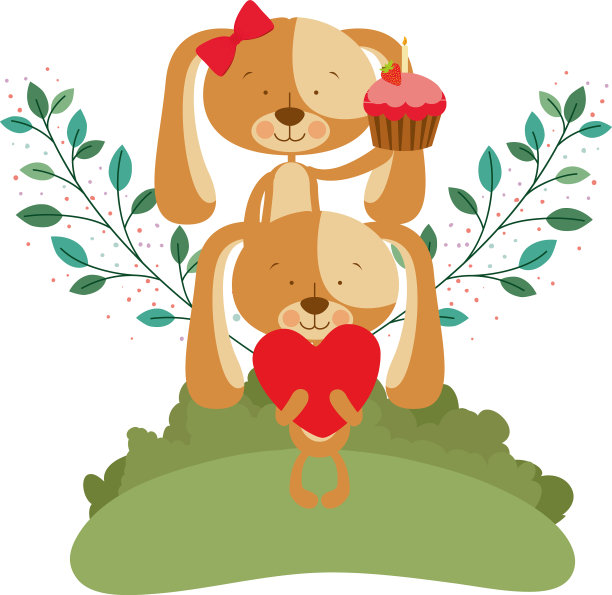 可爱的一对狗狗与景观背景图片下载