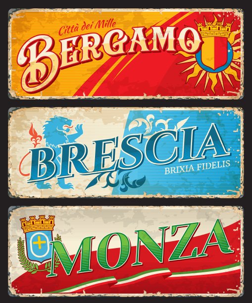 贝加莫，布雷西亚和蒙扎是意大利城市的车牌图片下载