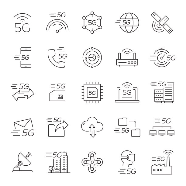 一组5G技术相关的线路图标。可编辑的中风。简单的轮廓图标。图片下载