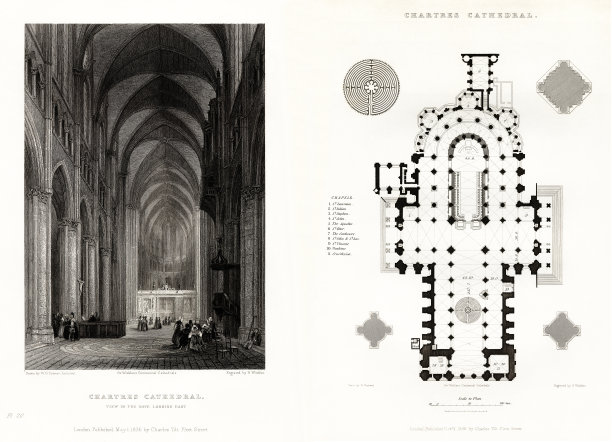 法国大教堂，沙特尔大教堂，鲁昂，法国，古董法国版画，1837年图片下载