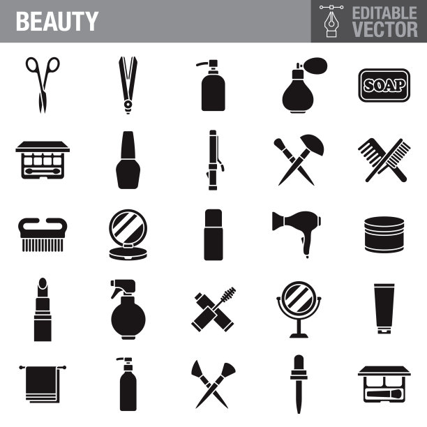 美丽和化妆品黑色字形图标设置图片下载