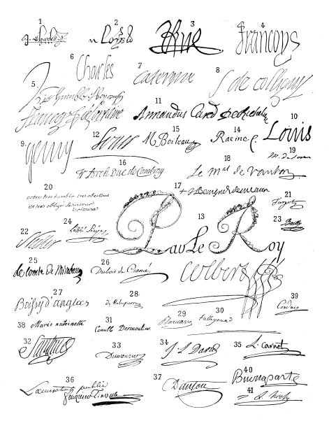 古玩插画:著名人物、法国国王等的签名图片下载