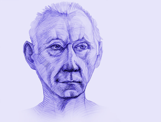 插图铅笔画肖像脸it’一头短发的金发男人图片下载