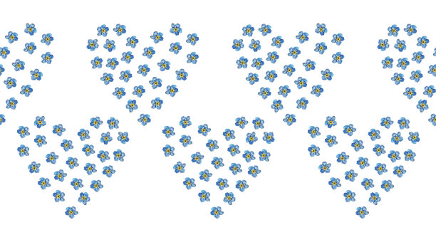 水彩花心无缝边框忘记我不孤立的白色背景。夏季花贴纸或素描本和卡片。墙纸或包装的手绘边框。浪漫的模式图片下载