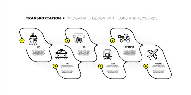 信息图表设计模板与交通关键字和图标图片下载
