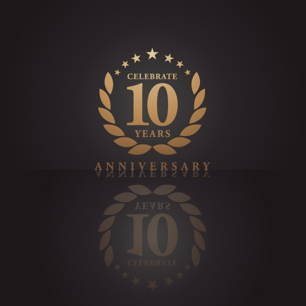 十年黄金纪念日图标与深色背景图片下载