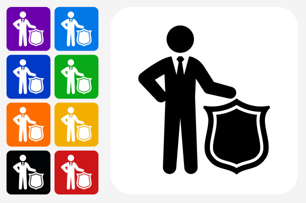 商人和盾牌图标方形按钮设置图片下载