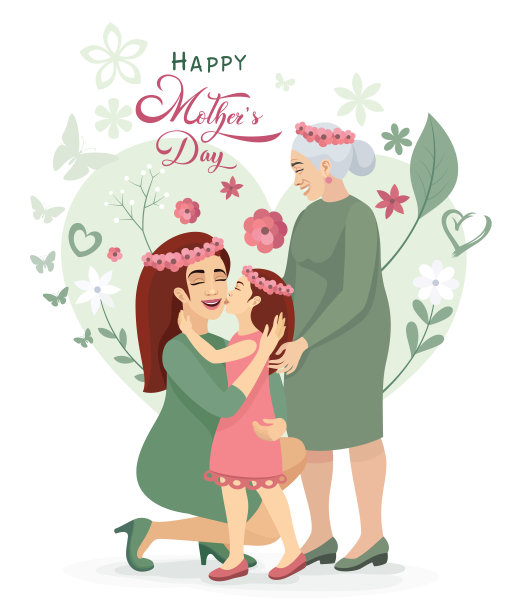 祝您母亲节快乐。妈妈拥抱着女儿和孙女。妈妈的爱。国际妇女节。三代。图片下载
