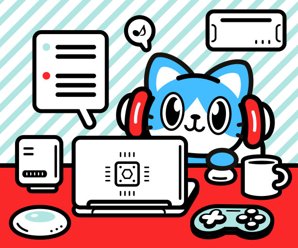 一只可爱的猫坐在桌子前，用着笔记本电脑，与人工智能互动，享受科技图片下载