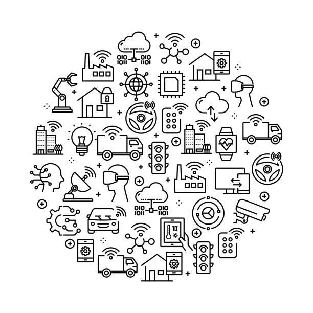 物联网图案设计-单色线图标排列在圆圈图片下载
