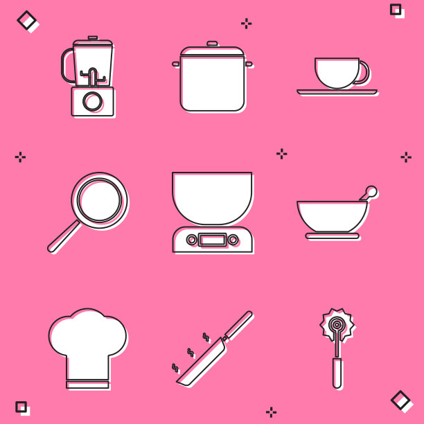 设置搅拌机，煮锅，咖啡杯，煎锅图片下载