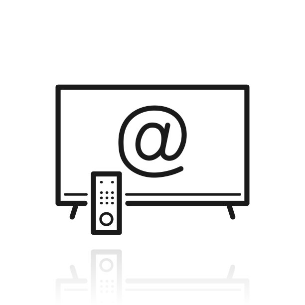 带有At符号的电视。白色背景上反射的图标图片下载