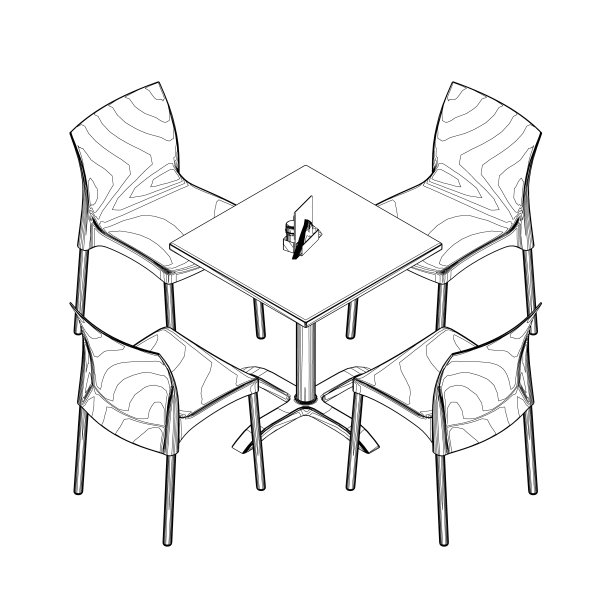 带有椅子的现代圆桌。矢量插图。手绘矢量线艺术草图的餐桌与椅子图片下载