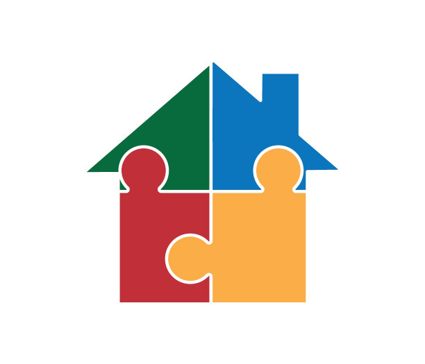 房子由拼图碎片。孤立在白色背景。图片下载