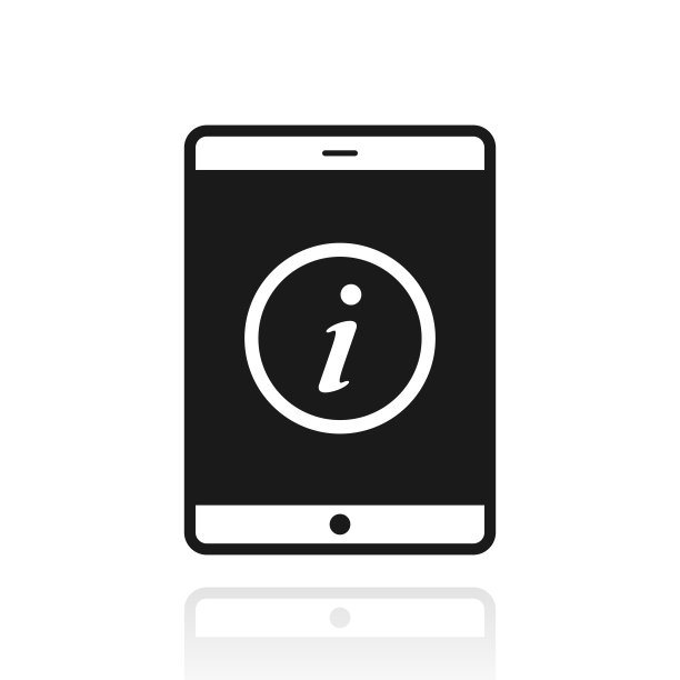 平板电脑与信息标志。白色背景上反射的图标图片下载