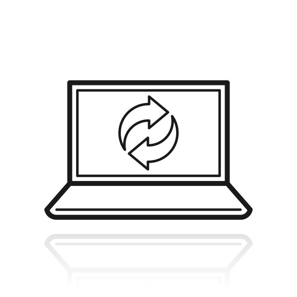 笔记本电脑上的回收符号。白色背景上反射的图标图片下载