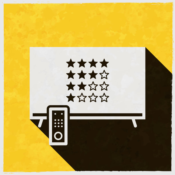 有星级的电视节目。图标与长阴影的纹理黄色背景图片下载
