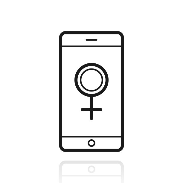 带有女性符号的智能手机。白色背景上反射的图标图片下载