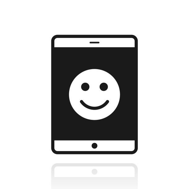 平板电脑与快乐的表情符号。白色背景上反射的图标图片下载