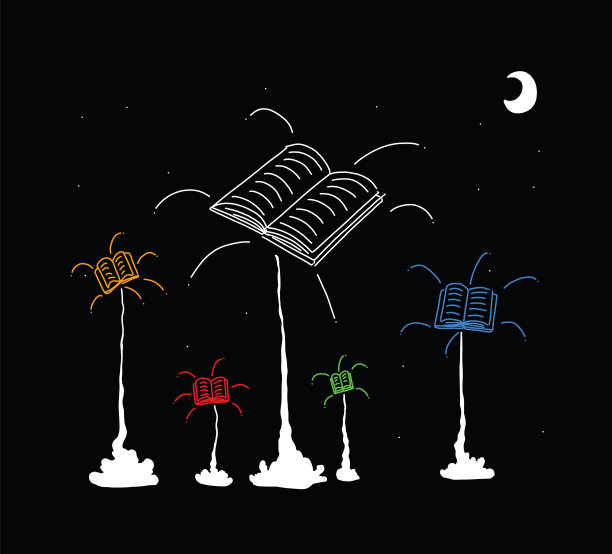 读者在阅读故事、冒险故事和故事的同时，也在书中逃过一劫。享受像书一样的夏天和烟花。简洁干净的黑白线条插图，色彩明快。图片下载