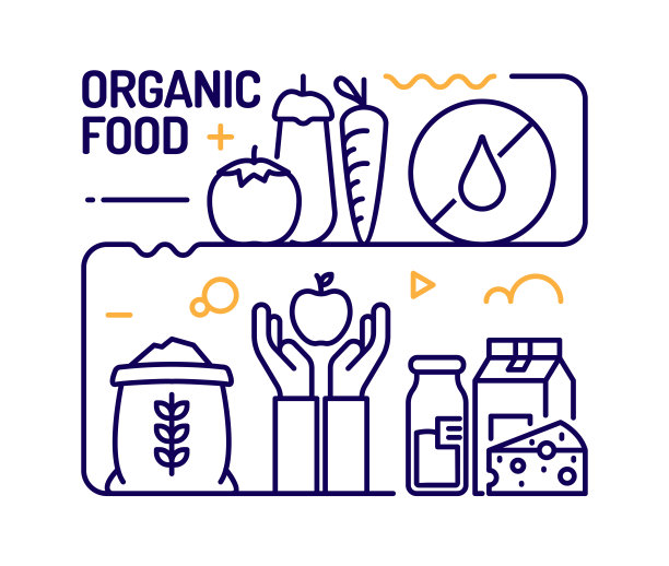 有机食品概念，线风格矢量插图图片下载