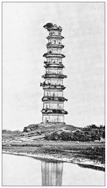 中国古代旅游摄影:广州河畔的宝塔图片下载