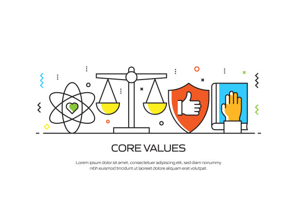 核心价值相关的现代线条风格矢量插图图片下载