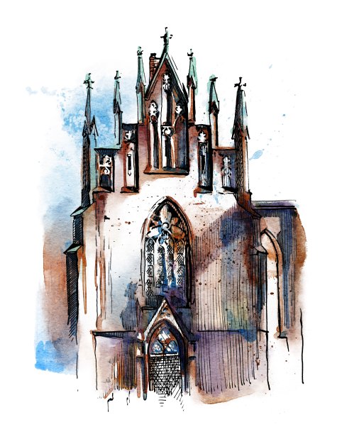 大教堂建筑圆顶教堂的城市草图图片下载