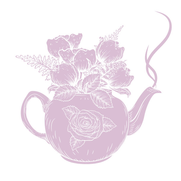 透明背景上的花朵剪影茶壶图片下载