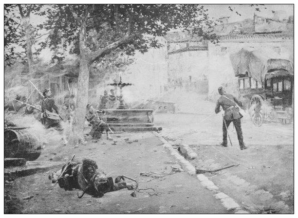 19世纪的古董名画:埃米尔·布蒂尼的乡村战斗图片下载