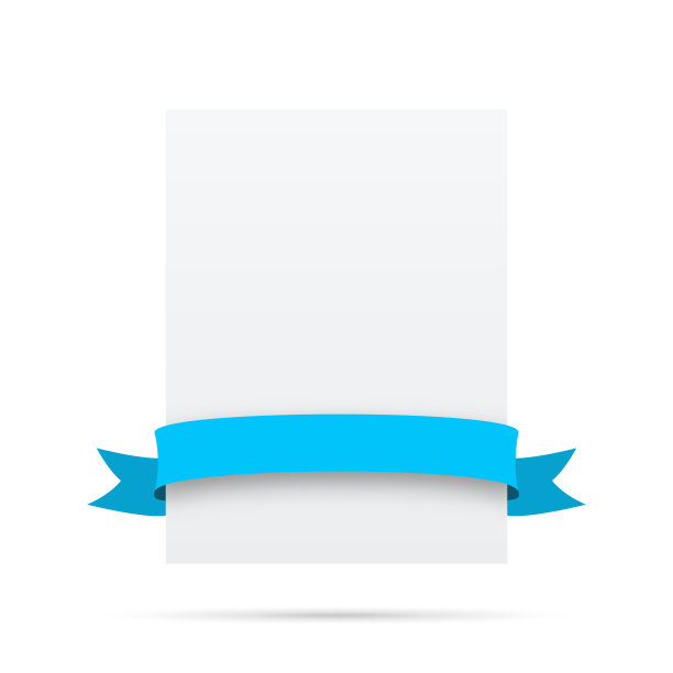 蓝色丝带上的空白白色标签-设计元素图片下载