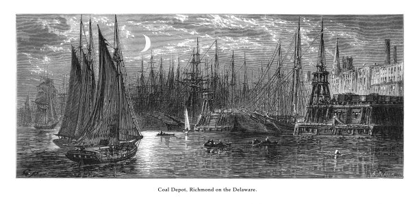 煤炭仓库，里士满，特拉华河上，费城，宾夕法尼亚州，美国，美国维多利亚版画，1872年图片下载