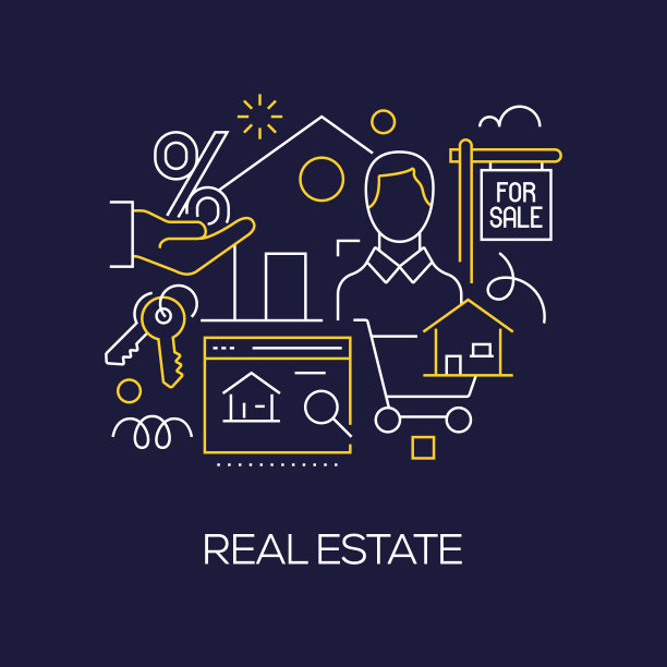 插图向量集房地产概念。线条艺术风格背景设计网页，横幅，海报，打印等。矢量插图。图片下载