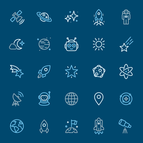 外太空-彩色轮廓图标图片下载