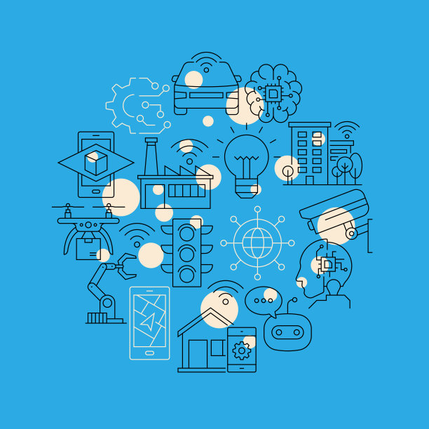 物联网相关设计元素。使用大纲图标的模式设计。色彩斑斓的矢量图图片下载