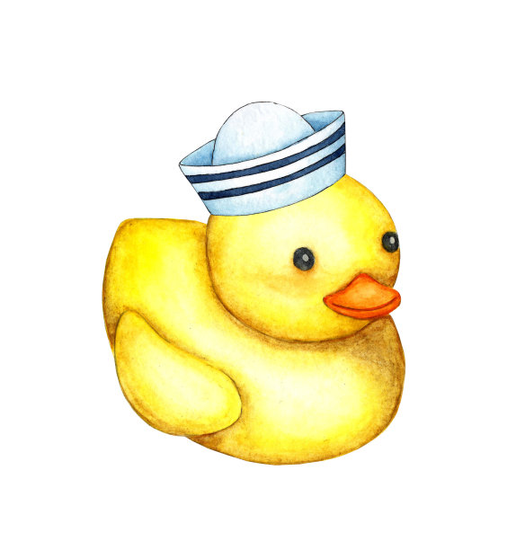 黄色橡皮鸭水手水彩画图片下载