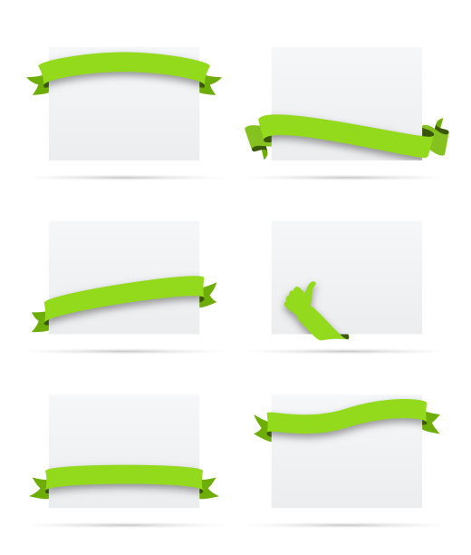 一套绿色丝带上的空白白色标签-设计元素图片下载