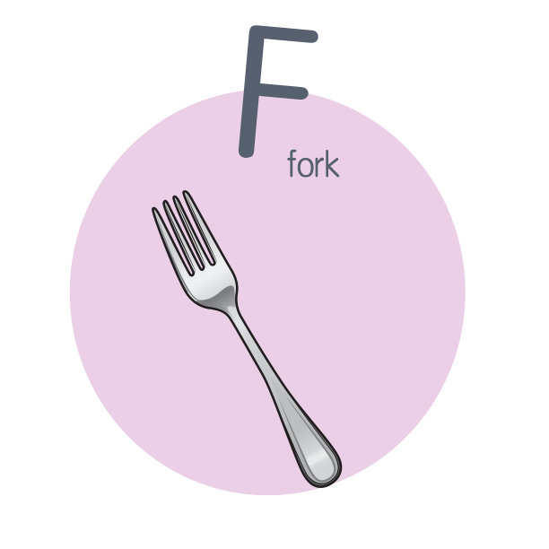 矢量插图叉子与字母F大写字母或大写字母的儿童学习练习ABC图片下载