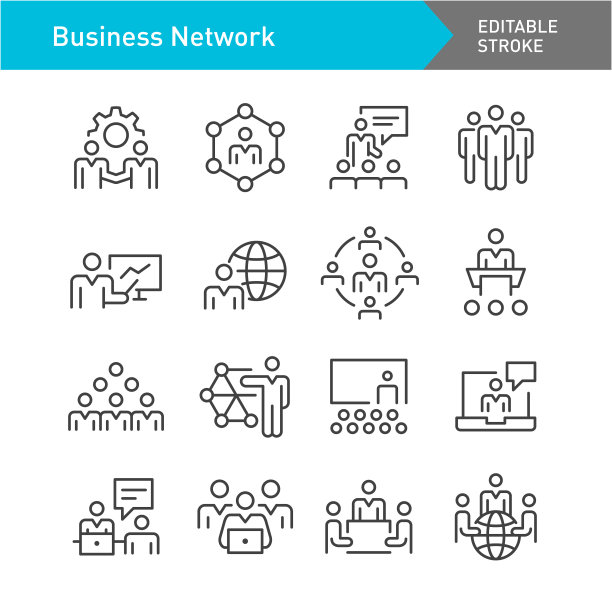 商业网络图标-线系列-可编辑的笔触图片下载