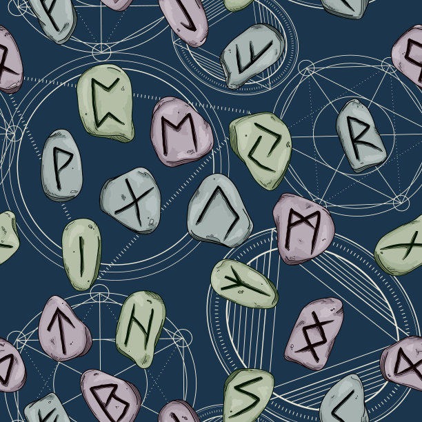 北欧符文石与神圣几何无缝图案图片下载