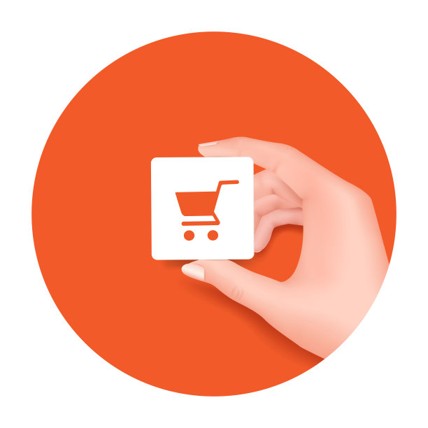 手拿着一个购物车图标，并显示它在橙色的圆圈图片下载