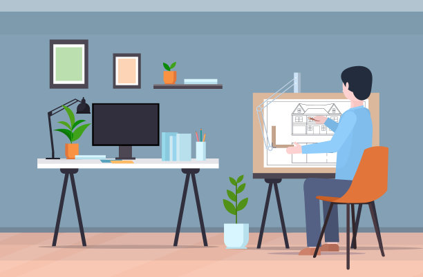 男建筑师在工作场所工程师起草房子图片下载