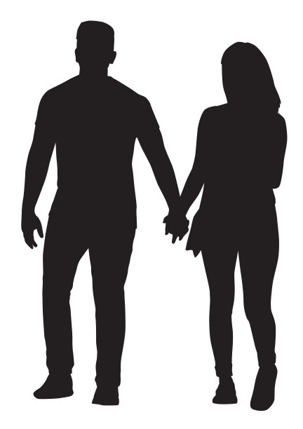 走在一起的年轻夫妇剪影图片下载