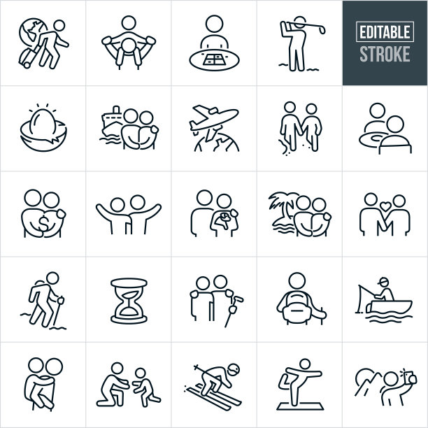 退休细线图标-可编辑的Stroke图片下载