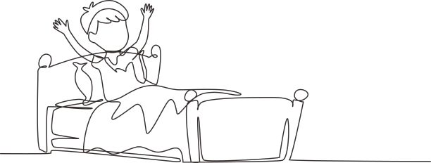 单线画小男孩醒来和图片下载