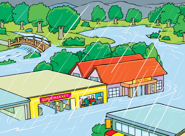 自然灾害。房屋在洪水图片下载