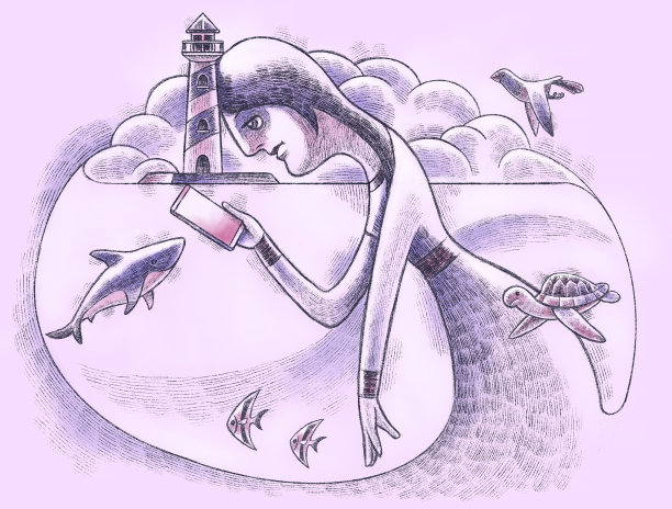 靠灯塔的女人图片下载