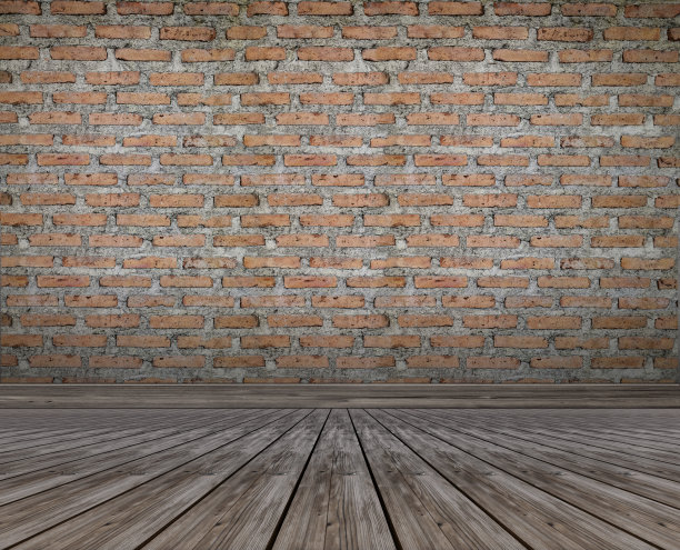 砖墙和木地板的房间图片下载