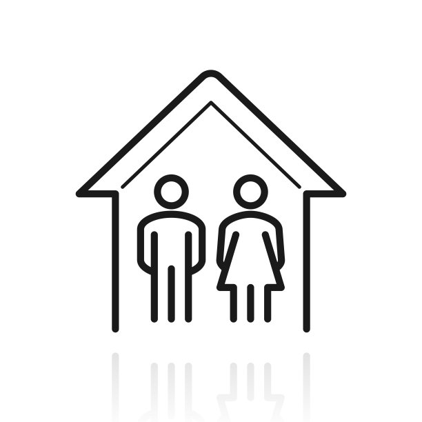 夫妻呆在家里。白色背景上反射的图标图片下载